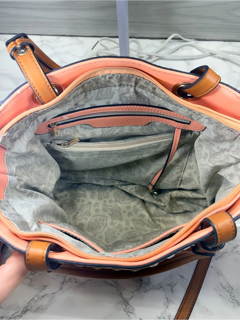 Simply Noelle Peach Tote with Tan Handles